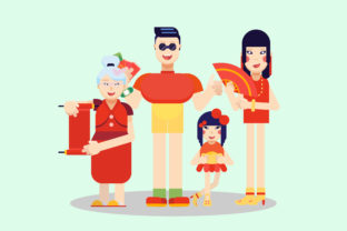 Asian Family Vector Illustration