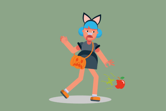 Halloween Characters and an Apple